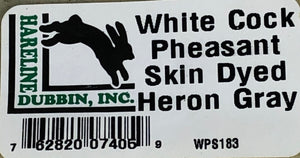 Hareline Dubbin White Cock Pheasant Skin Dyed Heron Gray
