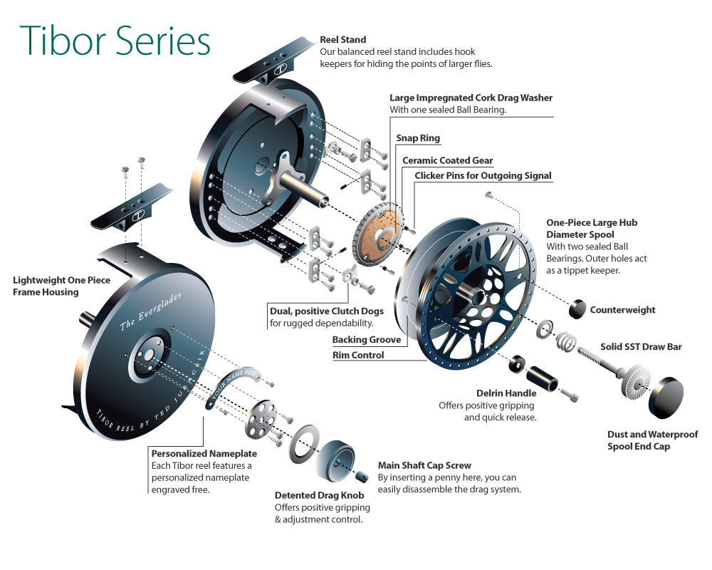 Tibor Reels - The Everglades - Frost Silver - Custom Redfish Engraving